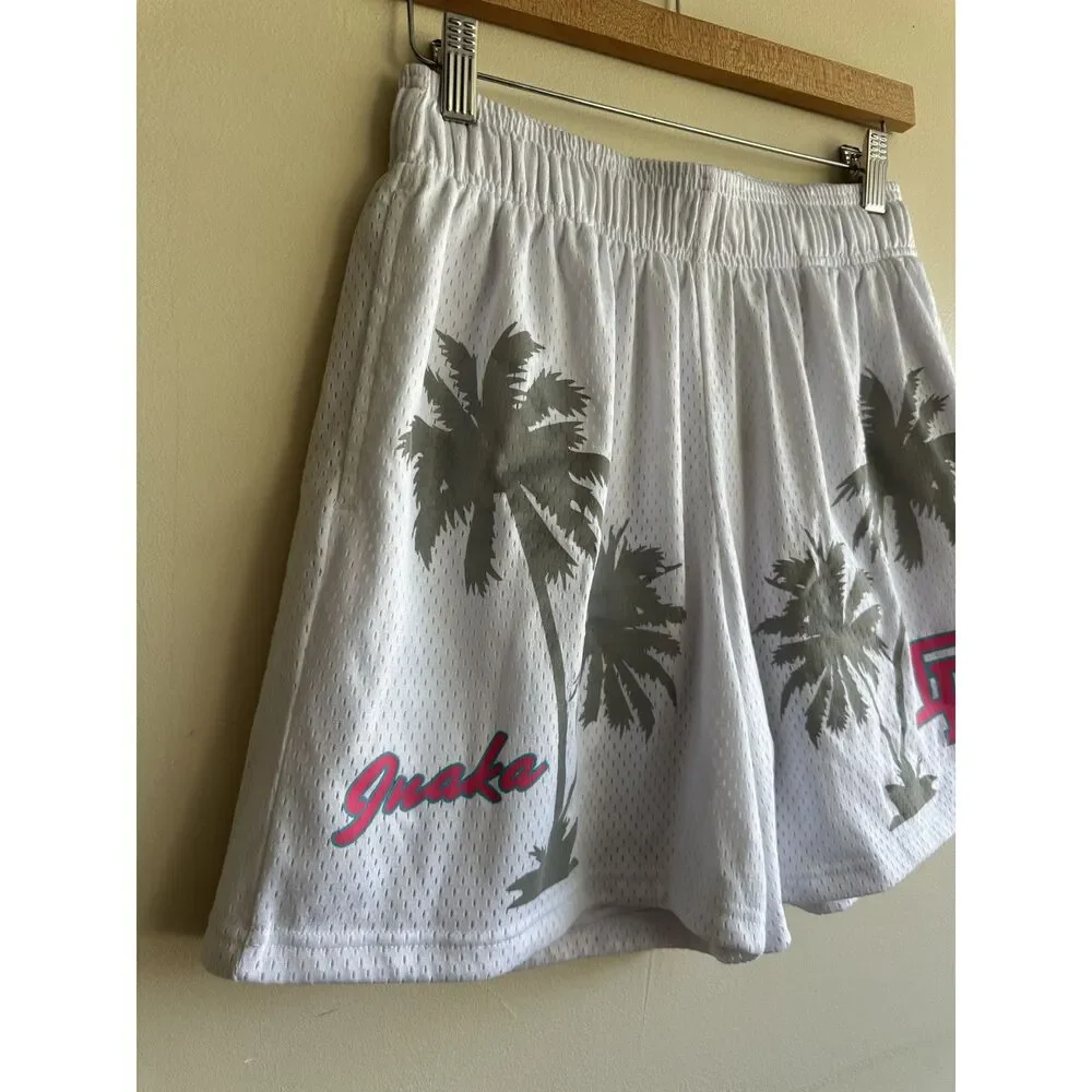 Inaka Power Mesh Shorts Medium White Palm Tree Miami Vice Limited Release IP Gym